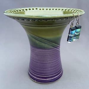 Olive-Lime and Amethyst Ceramic Earring Holder