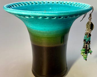 Turquoise Matte and Black Ceramic Earring Holder
