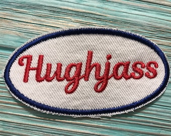 GENO USED EMBROIDERED VINTAGE SEW ON NAME PATCH TAG BLUE ON WHITE