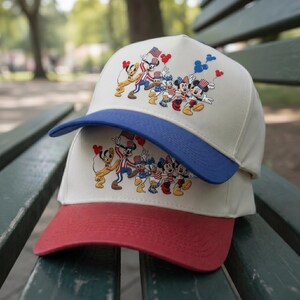 Embroidered Disney Mickey Minnie Donald Goofy Pluto Hat, 4th Of July 250th Anniversary Cap, Patriotic Disney Trip Gift