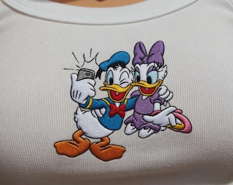 Camiseta blanca sin mangas de Disney con el Pato Donald y Daisy Duck, linda camiseta de Donald y Daisy para selfies, regalo mágico de pareja de Disney para mujeres.