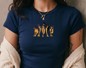 Disney Hercules Musen besticktes BabyTee, The Muses Damen T-Shirt, Retro Soul Animation Shirt, goldenes Silhouette Stickerei Geschenk