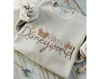 Gepersonaliseerd Disneyworld geborduurd sweatshirt, Disney geborduurde ronde hals, Coquette Disney hoodie, Magic Kingdom-outfit, Disney-reiscadeau