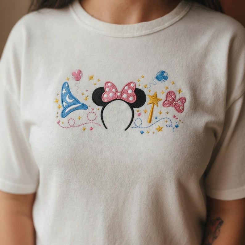 Disney Mickey Minnie T-shirt, Embroidered Disney Characters Tee, Mickey Mouse, Minnie Mouse, Goofy, Donald, Pluto, Disney Gift image 2