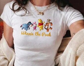 Niedliche Bär Freunde gestickt Baby T-Shirt, Zeichentrickfigur Stickerei Shirt, ästhetische angepasste Grafik T-Shirt, süßes lässiges Top