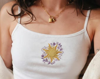 Camiseta sin mangas con tirantes finos y bordado de Rapunzel Sun, camiseta de princesa Enredados, atuendo de verano para chicas de Disney