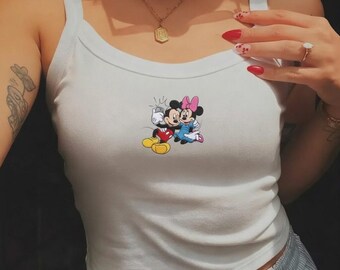 Camiseta blanca sin mangas de Mickey Mouse y Minnie Mouse de Disney, linda camiseta de Mickey y Minnie, regalo mágico de pareja de Disney para mujeres