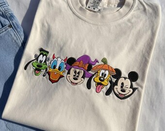 Embroidered Mickey Friends Halloween Sweatshirt, Disney Goofy Donald Minnie Pluto Crewneck, Spooky Mickey Vampire Fall Shirt Party Gift