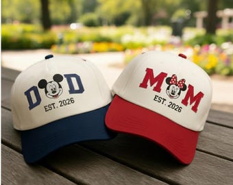 Gorra vintage MAMÁ Y PAPÁ con Mickey Minnie, gorra de béisbol Disney 1955, gorra Disney bordada retro, gorra Magical Park, regalo para el Día de la Madre.