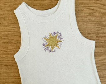Camiseta sin mangas con bordado de Rapunzel Sun, camiseta sin mangas acanalada inspirada en la princesa Enredados, atuendo de verano para un viaje a Disney World