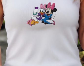 Camiseta sin mangas holgada de Disney con Daisy Duck y Minnie Mouse, linda camiseta sin mangas con selfie de Daisy y Minnie, regalo mágico de Disney para la mejor amiga.