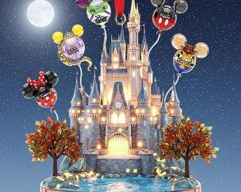 Adorno de globo personalizado con forma de castillo de cuento de hadas: regalo navideño personalizado con el nombre de la familia y globos de personajes, recuerdo mágico de las fiestas de 2025