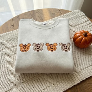 Halloween Pumpkin Mickey Embroidered Sweatshirt, Spooky Disney Crewneck, Fall Cozy Sweater, Pumpkin Patch Shirt, Cute Disney Outfit.