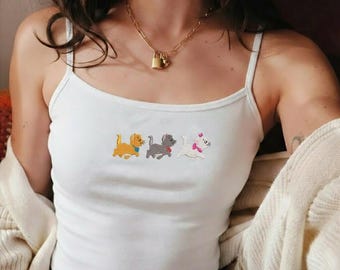 Débardeur brodé à fines bretelles Les aristochats, débardeur Marie Toulouse Berlioz, jolie tenue d'été voyage Disney Girls