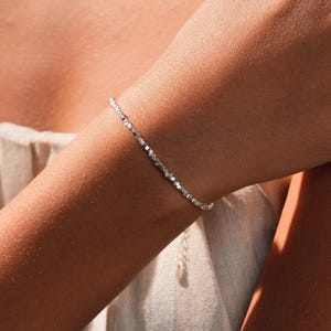 Dainty Sterling Silver Chip Bracelet - Minimalist S925 Jewelry