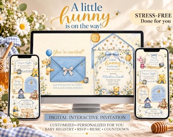 Gepersonaliseerde interactieve babyshoweruitnodiging met het thema "Little Hunny".