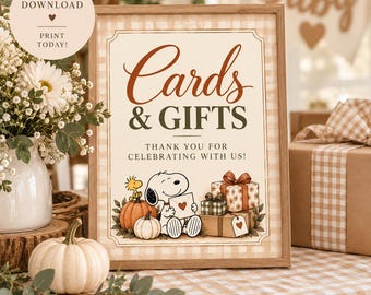 Letrero imprimible para tarjetas y regalos, letrero de Peanuts para baby shower de otoño, decoración para baby shower de otoño, PDF de descarga instantánea de 8x10