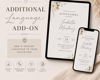 Complemento de invitación en idioma adicional personalizado / Traducción al español / Actualización de invitación bilingüe