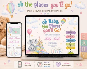 Oh The Places You'll Go-uitnodiging babyshower, interactieve babyshower, digitale uitnodiging geïnspireerd door Dr Seuss