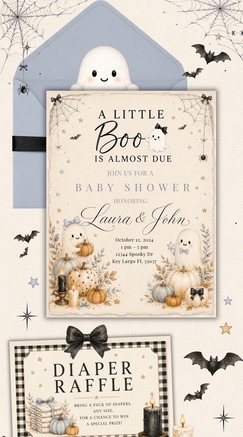 A Little Boo Is Almost Due, Halloween Baby Shower Invitation, Custom Digital Invitation, Interactive Invite, RSVP, Baby Registry image 4