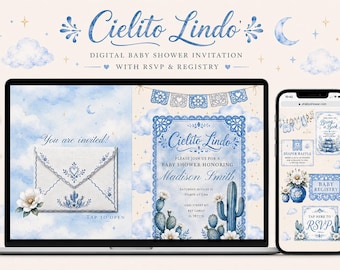 Invitación para baby shower de Cielito Lindo / Invitación digital con temática mexicana, confirmación de asistencia y lista de regalos / Sitio web personalizado para baby shower