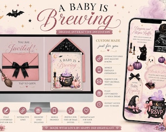 Invitación para baby shower "Se avecina un bebé", invitación digital interactiva, invitación personalizada para baby shower, baby shower de Halloween, baby shower espeluznante