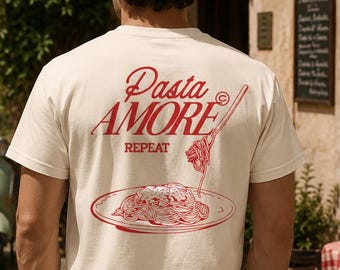 Pasta Lover Shirt, Pasta Amore Repeat Tee, Italian Food Graphic Shirt, Spaghetti Lover Gift, Foodie T-Shirt, Retro Pasta Tee