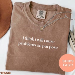 Comfort Colors® I Think I Will Cause Problems On Purpose Shirt,Vintage Soft Cotton Tee,Funny Sarcastic Graphic Tee, Unisex Casual Wear Chaos