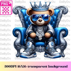 Graffiti Diamond King Teddy Bear PNG: Sublimation Design (Digital Download)