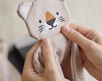 Personalisiertes Schmusetuch mit Namen – Gepard Baby Geschenk zur Geburt – Cotton Baby Comforter – neutrales Geschenk