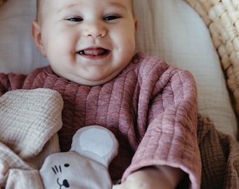 Personalisiertes Schmusetuch mit Namen – Maus Baby Geschenk zur Geburt – Cotton Baby Comforter – neutrales Geschenk