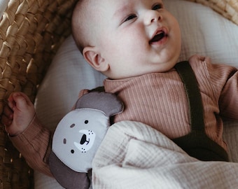 Personalisiertes Schmusetuch mit Namen – Hund Baby Geschenk zur Geburt – Cotton Baby Comforter – neutrales Geschenk