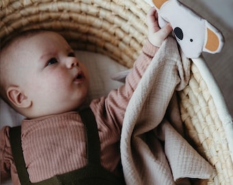 Personalisiertes Schmusetuch mit Namen – Koala Baby Geschenk zur Geburt – Cotton Baby Comforter – neutrales Geschenk