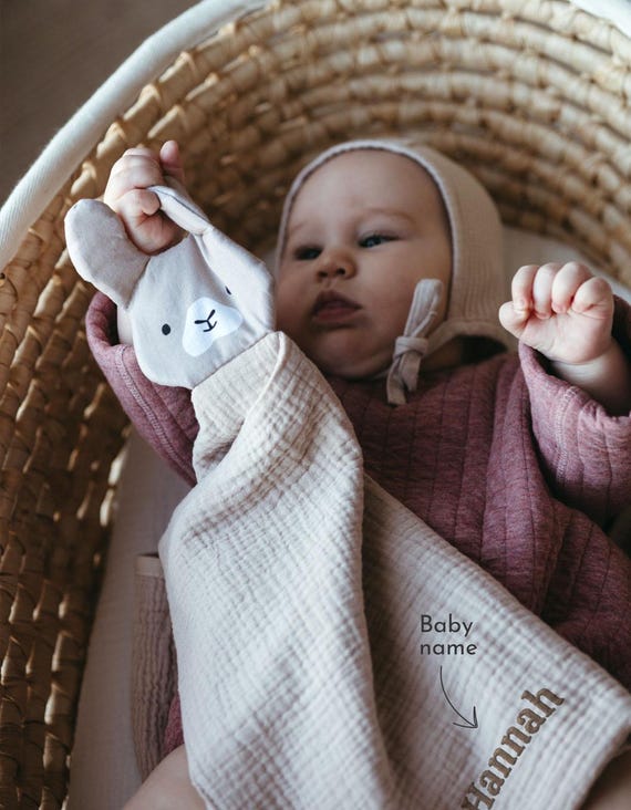 Personalisiertes Schmusetuch mit Namen – Hase Baby Geschenk zur Geburt – Cotton Baby Comforter – neutrales Geschenk