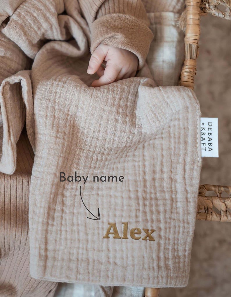 Personalisiertes Schmusetuch mit Namen – Hase Baby Geschenk zur Geburt – Cotton Baby Comforter – neutrales Geschenk image 2