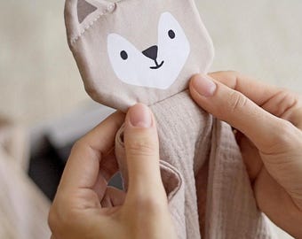 Personalisiertes Schmusetuch mit Namen – Fuchs Baby Geschenk zur Geburt – Cotton Baby Comforter – neutrales Geschenk
