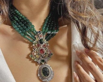 Sabyasachi Green Kundan Choker Necklace, Sabyasachi Inspired Indian Jewelry