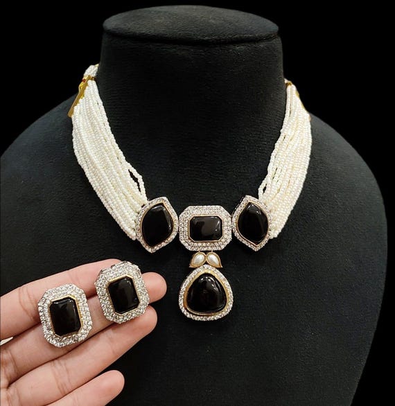 Kundan Choker Necklace Set, Emerald Indian Jewelry