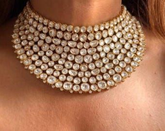 indian bridal set, kundan necklace set , wedding choker  gold kundan