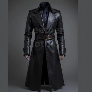 Handmade Genuine Leather Trench Coat – Gothic Victorian A-Line Overcoat – Steampunk Cosplay Long Black Jacket for Men