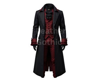 Men’s Gothic Victorian Tailcoat, Black Steampunk Long Coat, Vampire Cosplay Jacket, Baroque Masquerade Wedding Coat