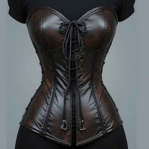 Handmade Overbust Brown Leather Corset – Genuine Leather Bustier Top for Women – Gothic Steampunk Waist Trainer – Festival Wear