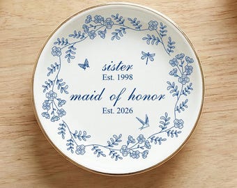 Personalized Bridesmaid Jewelry Tray, Custom Ceramic Ring Dish, Maid of Honor Gift, Bridesmaid Proposal Keepsake Dish