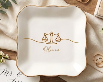 Personalized Lawyer Ring Dish, Scale of Justice Trinket Tray, Custom Name Jewelry Holder, Law School Graduation Gift, Attorney Keepsake