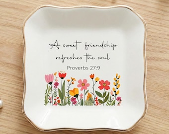 Christian Bible Verse Jewelry Dish, Floral Friendship Quote Trinket Tray, Christian Scripture Decor, Gift for Best Friend