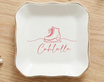 Personalized Ice Skating Ring Dish, Custom Name Figure Skater Jewelry Tray, Ice Skate Trinket Dish, Skating Coach Gift