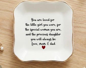 Daughter Ring Dish, Ceramic Trinket Dish, Sentimental Gift from Mom and Dad, Jewelry Tray Birthday Christmas Gift for Daughter Her