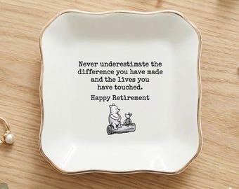 Happy Retirement Jewelry Dish,Jewelry Dish Winnie The Pooh,Retirement Gift For Teacher Nurse Doctor, Inspirational Keepsake Tray