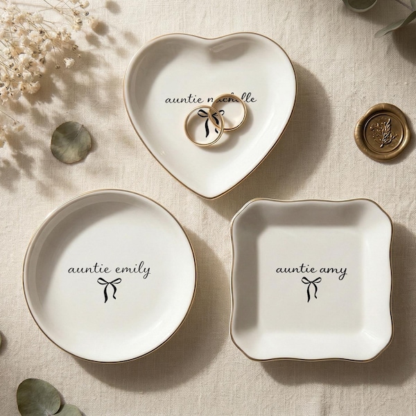 Plato personalizado para anillos con nombre de tía, plato para joyas personalizado para tía, regalo para tía con anuncio de embarazo, regalo de sobrina