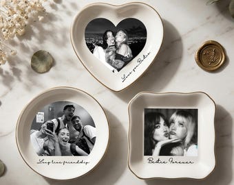 Personalized Bestie Photo Trinket Dish, Custom Ceramic Ring Tray, Bridesmaid Proposal Gift, Jewelry Dish for Best Friend, Wedding Gift